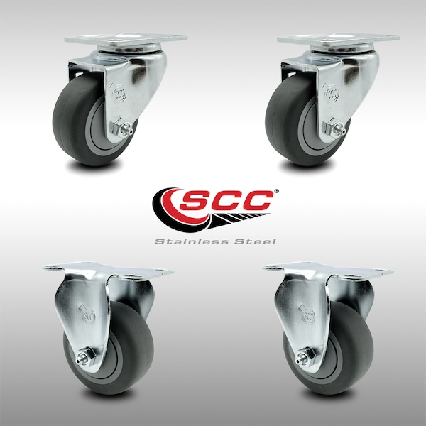 Service Caster 3 Inch SS Thermoplastic Rubber Wheel Swivel Top Plate Caster Set with 2 Rigid SCC-SS20S314-TPRB-2-R-2 - main